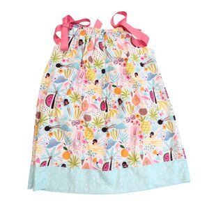 Handmade Girls Cotton Summer Beach Print Sun Dress Size 6-8 Watermelon Tropical